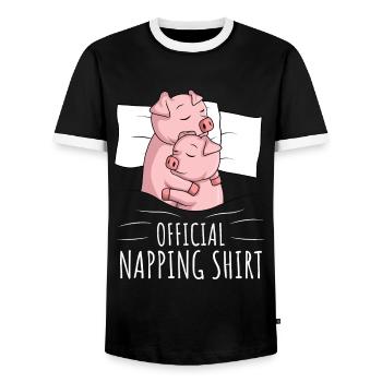 Pig Sleeping Shirt Pigs Gift - Men's Ringer Shirt - black/white - Front - AI Model Female 172 light (172cm) & AI Model Male 178 light (178cm)