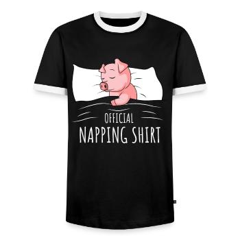 Pig Sleeping Shirt Pigs Gift - Men's Ringer Shirt - black/white - Front - AI Model Female 172 light (172cm) & AI Model Male 178 light (178cm)