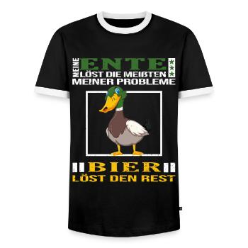 ente entensammlung entenliebhaber mag enten bier - Männer Kontrast-T-Shirt - Schwarz/Weiß - Vorne - AI Model Female 172 light (172cm) & AI Model Male 178 light (178cm)