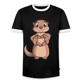 Otter Lovers Sea Otter Kids Ladies - Men's Ringer Shirt - black/white - Front - AI Model Female 172 light (172cm) & AI Model Male 178 light (178cm)