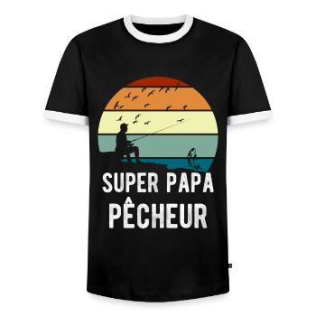 Super papa pêcheur cadeau pêcheur - T-shirt contrasté Homme - noir/blanc - Devant - AI Model Female 172 light (172cm) & AI Model Male 178 light (178cm)