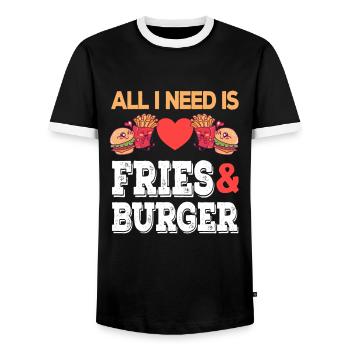 All I need is Fries & Burger Junk Food Pommes - Männer Kontrast-T-Shirt - Schwarz/Weiß - Vorne - AI Model Female 172 light (172cm) & AI Model Male 178 light (178cm)