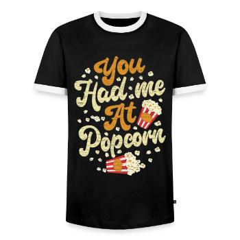 Movies Kino Popcorn - Männer Kontrast-T-Shirt - Schwarz/Weiß - Vorne - AI Model Female 172 light (172cm) & AI Model Male 178 light (178cm)