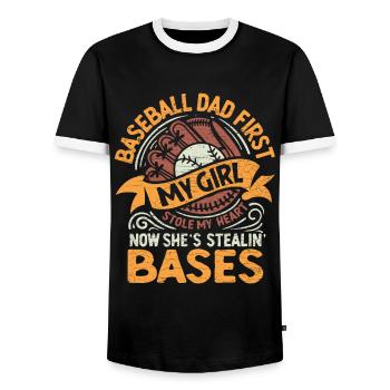 Baseball Papa Vatertag Baseballspieler - Männer Kontrast-T-Shirt - Schwarz/Weiß - Vorne - AI Model Female 172 light (172cm) & AI Model Male 178 light (178cm)