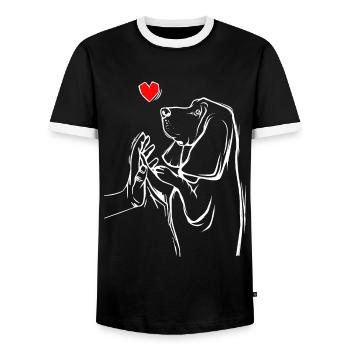 Basset Hound Hunde Liebe Frauchen - Männer Kontrast-T-Shirt - Schwarz/Weiß - Vorne - AI Model Female 172 light (172cm) & AI Model Male 178 light (178cm)
