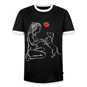 Chiens teckels Amour Teckel Teckel Maîtresse - T-shirt contrasté Homme - noir/blanc - Devant - AI Model Female 172 light (172cm) & AI Model Male 178 light (178cm)