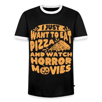 Horror Filme Fan Halloween - Männer Kontrast-T-Shirt - Schwarz/Weiß - Vorne - AI Model Female 172 light (172cm) & AI Model Male 178 light (178cm)