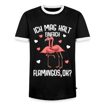 Ich mag halt Flamingos Kinder Mädchen Flamingo - Männer Kontrast-T-Shirt - Schwarz/Weiß - Vorne - AI Model Female 172 light (172cm) & AI Model Male 178 light (178cm)