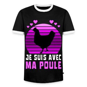 Je suis avec ma poule Vintage Sunset Violet - T-shirt contrasté Homme - noir/blanc - Devant - AI Model Female 172 light (172cm) & AI Model Male 178 light (178cm)