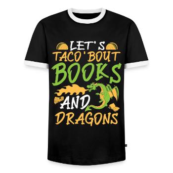 Bücherwurm Drache Bücher - Männer Kontrast-T-Shirt - Schwarz/Weiß - Vorne - AI Model Female 172 light (172cm) & AI Model Male 178 light (178cm)
