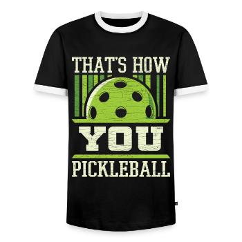 Paddleball Pickleball Geschenkidee - Männer Kontrast-T-Shirt - Schwarz/Weiß - Vorne - AI Model Female 172 light (172cm) & AI Model Male 178 light (178cm)
