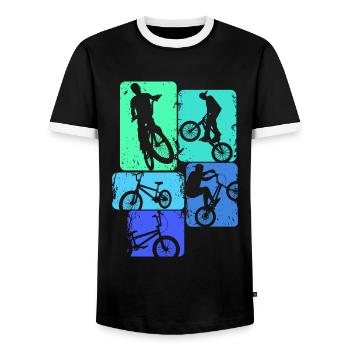 BMX Bike Stunt Jungen Kinder - Männer Kontrast-T-Shirt - Schwarz/Weiß - Vorne - AI Model Female 172 light (172cm) & AI Model Male 178 light (178cm)