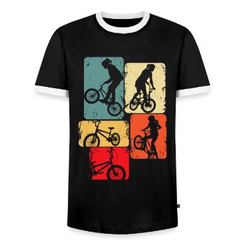 BMX Girls Bike Kids - Men's Ringer Shirt - black/white - Front - AI Model Female 172 light (172cm) & AI Model Male 178 light (178cm)