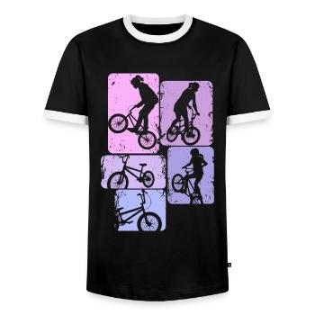 BMX Mädchen Bike Stunt Kinder - Männer Kontrast-T-Shirt - Schwarz/Weiß - Vorne - AI Model Female 172 light (172cm) & AI Model Male 178 light (178cm)