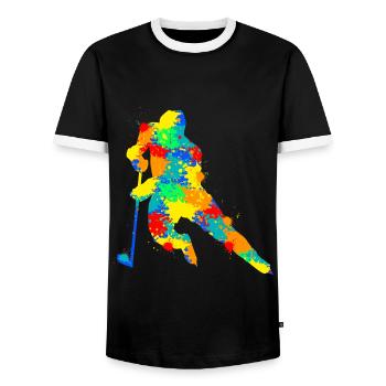 Eishockey Jungen Kinder Männer - Männer Kontrast-T-Shirt - Schwarz/Weiß - Vorne - AI Model Female 172 light (172cm) & AI Model Male 178 light (178cm)