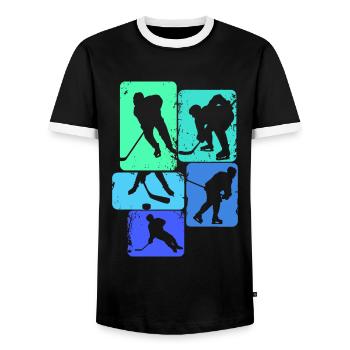Eishockey Hockey Kinder Jungen Männer - Men's Ringer Shirt - black/white - Front - AI Model Female 172 light (172cm) & AI Model Male 178 light (178cm)