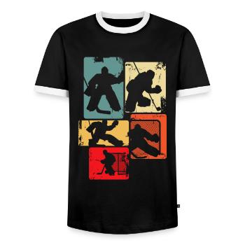 Hockey sur glace Gardien de but Garçons Hommes Enfants - T-shirt contrasté Homme - noir/blanc - Devant - AI Model Female 172 light (172cm) & AI Model Male 178 light (178cm)
