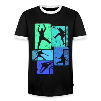 Handball Goalkeeper Handball Players Boys Children - Men's Ringer Shirt - black/white - Front - AI Model Female 172 light (172cm) & AI Model Male 178 light (178cm)