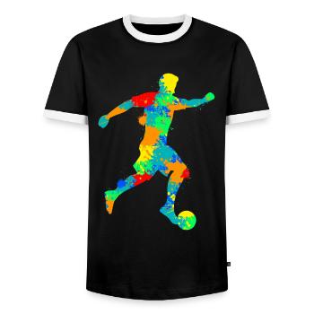 Fußballer Fußball Jungen Kinder - Männer Kontrast-T-Shirt - Schwarz/Weiß - Vorne - AI Model Female 172 light (172cm) & AI Model Male 178 light (178cm)