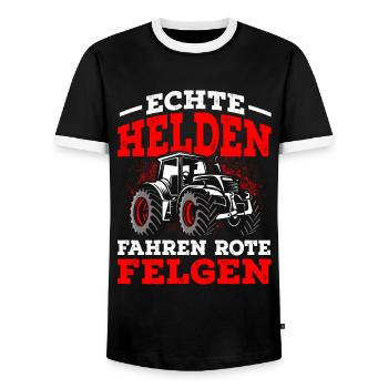 Traktor Landwirt Echte Helden fahren rote Felgen - Männer Kontrast-T-Shirt - Schwarz/Weiß - Vorne - AI Model Female 172 light (172cm) & AI Model Male 178 light (178cm)