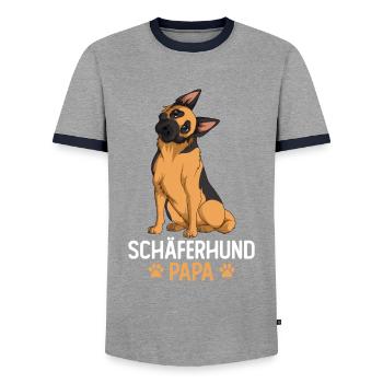 Deutscher Schäferhund Hunde Papa Herrchen - Männer Kontrast-T-Shirt - Grau/Navy  - Vorne - AI Model Female 172 light (172cm) & AI Model Male 178 light (178cm)