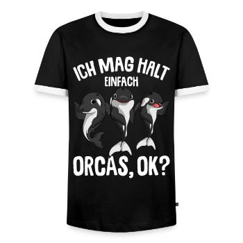 Ich mag halt Orcas Wal Schwertwal Killerwal - Männer Kontrast-T-Shirt - Schwarz/Weiß - Vorne - AI Model Female 172 light (172cm) & AI Model Male 178 light (178cm)