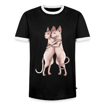 Sphynx Katze Sphinx Nacktkatze - Männer Kontrast-T-Shirt - Schwarz/Weiß - Vorne - AI Model Female 172 light (172cm) & AI Model Male 178 light (178cm)