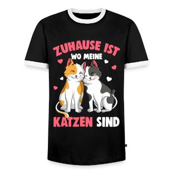 Zuhause ist wo meine Katzen sind Katze Damen - Männer Kontrast-T-Shirt - Schwarz/Weiß - Vorne - AI Model Female 172 light (172cm) & AI Model Male 178 light (178cm)