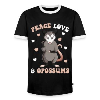 Paix Amour Opossum Enfants Filles Dames - T-shirt contrasté Homme - noir/blanc - Devant - AI Model Female 172 light (172cm) & AI Model Male 178 light (178cm)