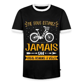 Ne sous-estimez jamais vieil homme cadeau de vélo - T-shirt contrasté Homme - noir/blanc - Devant - AI Model Female 172 light (172cm) & AI Model Male 178 light (178cm)