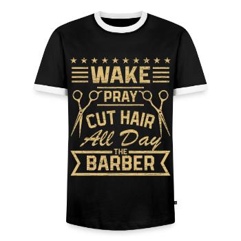 Friseur Friseurin Frisör - Männer Kontrast-T-Shirt - Schwarz/Weiß - Vorne - AI Model Female 172 light (172cm) & AI Model Male 178 light (178cm)