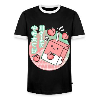 Kawaii Peach Drink 80s 90s Vaporwave Anime - Männer Kontrast-T-Shirt - Schwarz/Weiß - Vorne - AI Model Female 172 light (172cm) & AI Model Male 178 light (178cm)