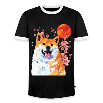 Shiba Inu Hund Cherry Blossom - Männer Kontrast-T-Shirt - Schwarz/Weiß - Vorne - AI Model Female 172 light (172cm) & AI Model Male 178 light (178cm)