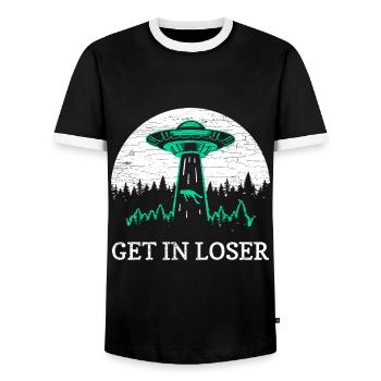 Ufo Alien - Männer Kontrast-T-Shirt - Schwarz/Weiß - Vorne - AI Model Female 172 light (172cm) & AI Model Male 178 light (178cm)