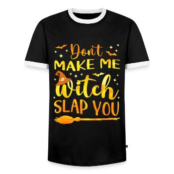 Drôle de jeu de mots d’Halloween Ne me fais pas te gifler - T-shirt contrasté Homme - noir/blanc - Devant - AI Model Female 172 light (172cm) & AI Model Male 178 light (178cm)