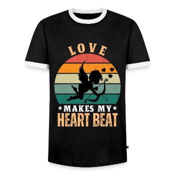 Love Makes My Heart Beat - Men's Ringer Shirt - black/white - Front - AI Model Female 172 light (172cm) & AI Model Male 178 light (178cm)