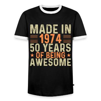 Made In 1974 50 Years Of Being Awesome - Men's Ringer Shirt - black/white - Front - AI Model Female 172 light (172cm) & AI Model Male 178 light (178cm)