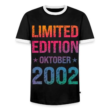 Fête d’anniversaire en édition limitée Vintage 2002 - T-shirt contrasté Homme - noir/blanc - Devant - AI Model Female 172 light (172cm) & AI Model Male 178 light (178cm)