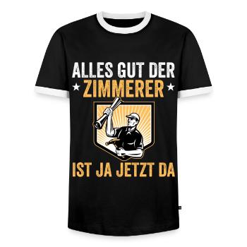 It's all good, the carpenter is here now - Men's Ringer Shirt - black/white - Front - AI Model Female 172 light (172cm) & AI Model Male 178 light (178cm)