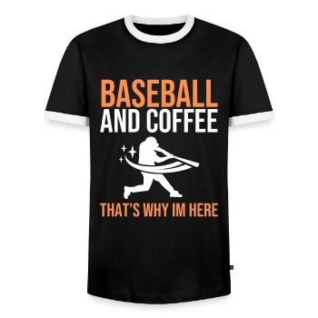 Baseball And Coffee That's Why I'm Here - Men's Ringer Shirt - black/white - Front - AI Model Female 172 light (172cm) & AI Model Male 178 light (178cm)