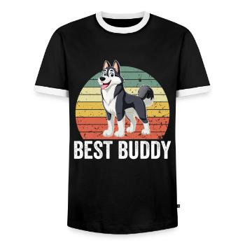 Best Buddy - Huskydesign - Men's Ringer Shirt - black/white - Front - AI Model Female 172 light (172cm) & AI Model Male 178 light (178cm)