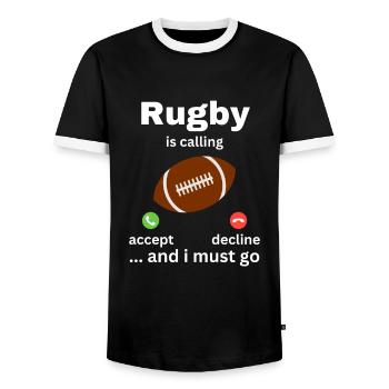 Rugby Is Calling And I Must Go - Männer Kontrast-T-Shirt - Schwarz/Weiß - Vorne - AI Model Female 172 light (172cm) & AI Model Male 178 light (178cm)