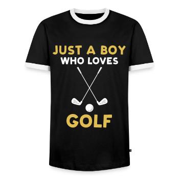 Just A Boy Who Loves Golf - Men's Ringer Shirt - black/white - Front - AI Model Female 172 light (172cm) & AI Model Male 178 light (178cm)