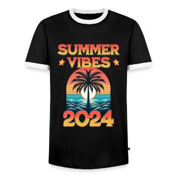 Summer Vibes 2024 - Männer Kontrast-T-Shirt - Schwarz/Weiß - Vorne - AI Model Female 172 light (172cm) & AI Model Male 178 light (178cm)