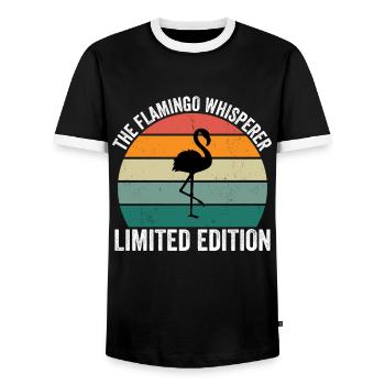 The Flamingo Whisperer - Men's Ringer Shirt - black/white - Front - AI Model Female 172 light (172cm) & AI Model Male 178 light (178cm)