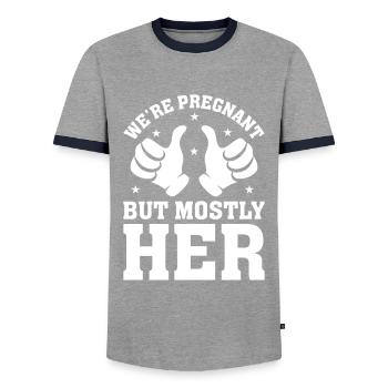 Nous sommes enceintes, mais surtout son nouveau papa père - T-shirt contrasté Homme - gris/marine  - Devant - AI Model Female 172 light (172cm) & AI Model Male 178 light (178cm)