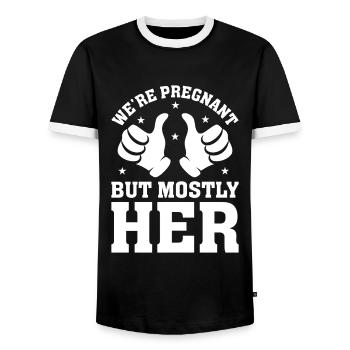 We're Pregnant But Mostly Her New Dad Vater - Männer Kontrast-T-Shirt - Schwarz/Weiß - Vorne - AI Model Female 172 light (172cm) & AI Model Male 178 light (178cm)