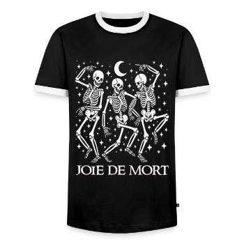 Joie De Mort Dancing Skeletons Halloween French - Men's Ringer Shirt - black/white - Front - AI Model Female 172 light (172cm) & AI Model Male 178 light (178cm)