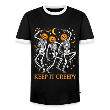 Lustiges Halloween Kürbis tanzende Skelette Kostüm - Männer Kontrast-T-Shirt - Schwarz/Weiß - Vorne - AI Model Female 172 light (172cm) & AI Model Male 178 light (178cm)