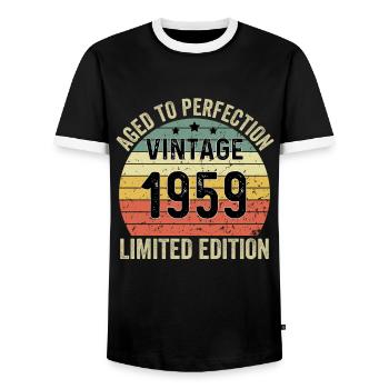 Aged To Perfection Vintage 1959 Limited Edition - Men's Ringer Shirt - black/white - Front - AI Model Female 172 light (172cm) & AI Model Male 178 light (178cm)